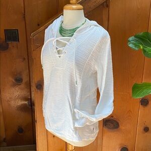 Roxy Cotton Lightweight Hoodie Beach Coverup with Lace Elbow Patches